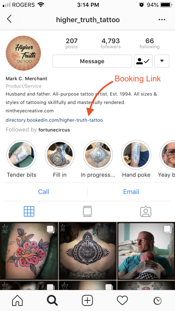 tattoo appointment scheduling in instagram