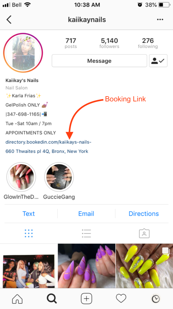 nail salon appointment scheduling in instagram