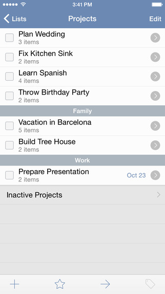 screenshot of things mobile app