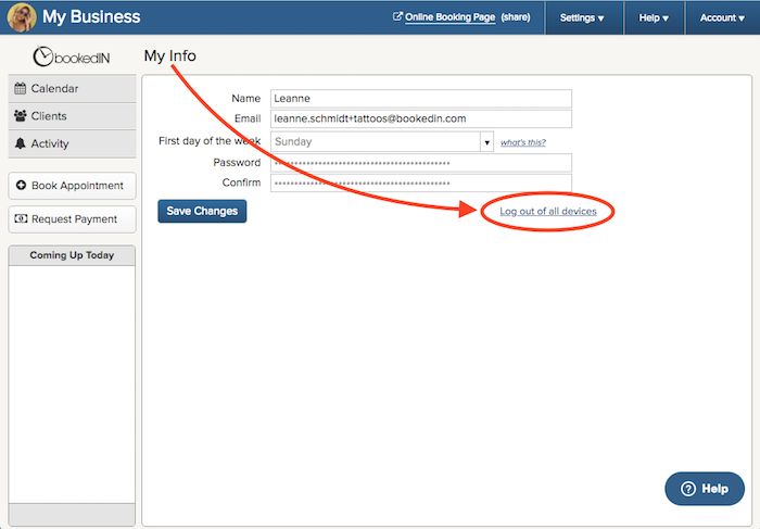log out of all devices in bookedin
