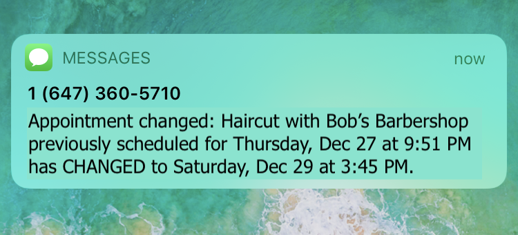 appointment changed or rescheduled text reminder