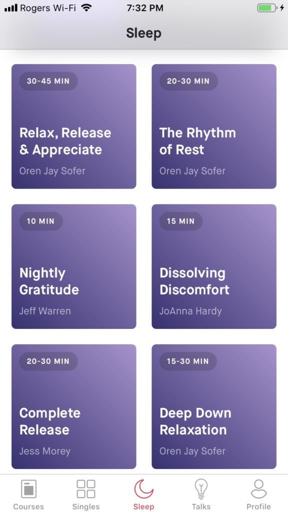 screenshot of 10% happier app sleep options