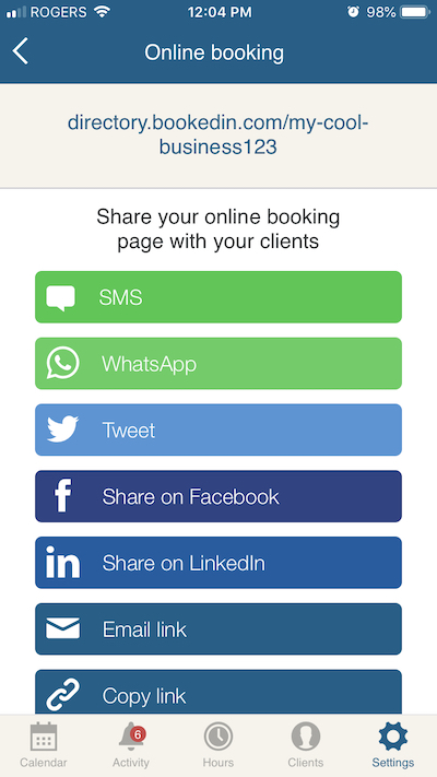 new share buttons for online appointment booking