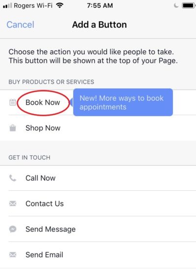 how to add a facebook booking button on mobile app