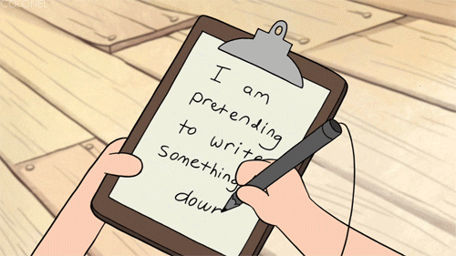 a cartoon boy writes a list