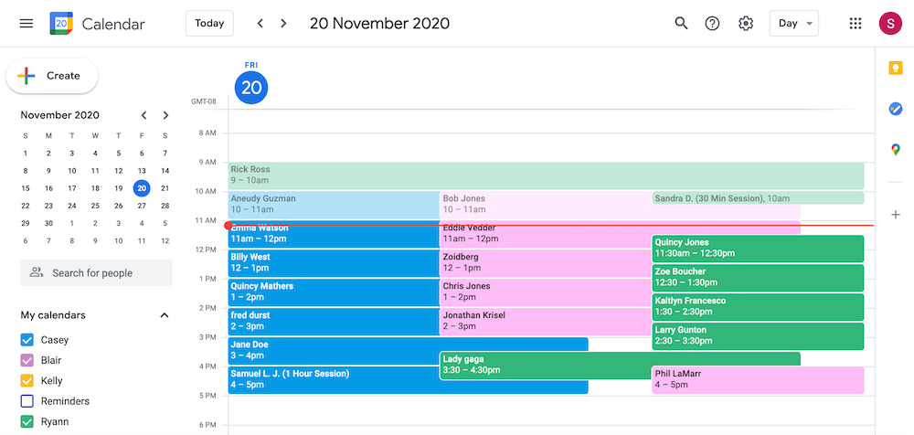 sample google calendar appointments screenshot
