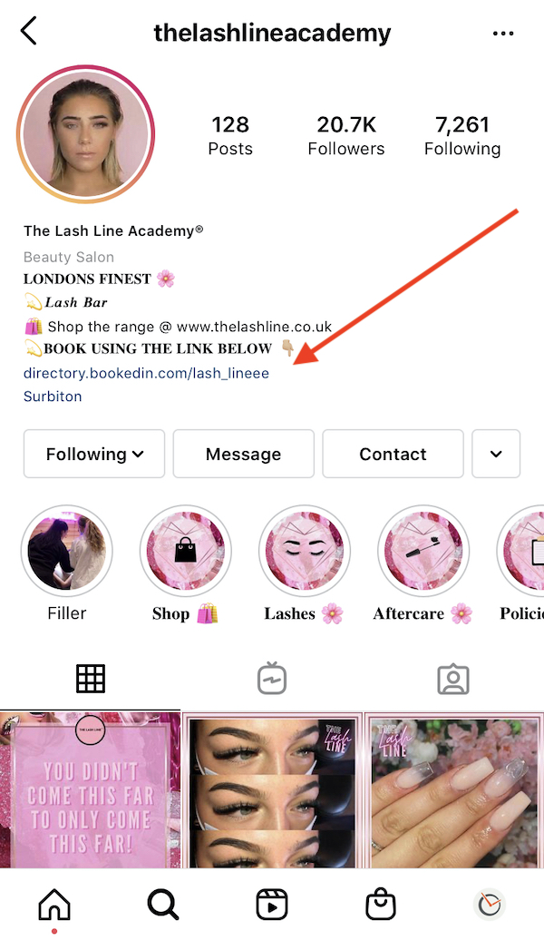 sample instagram appointment booking link