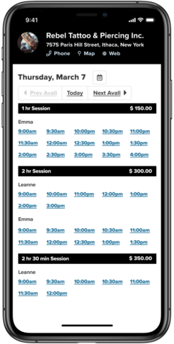 tattoo appointment scheduling app