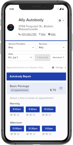 autobody shop appointment app