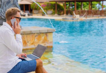 business owner doing work while on holiday