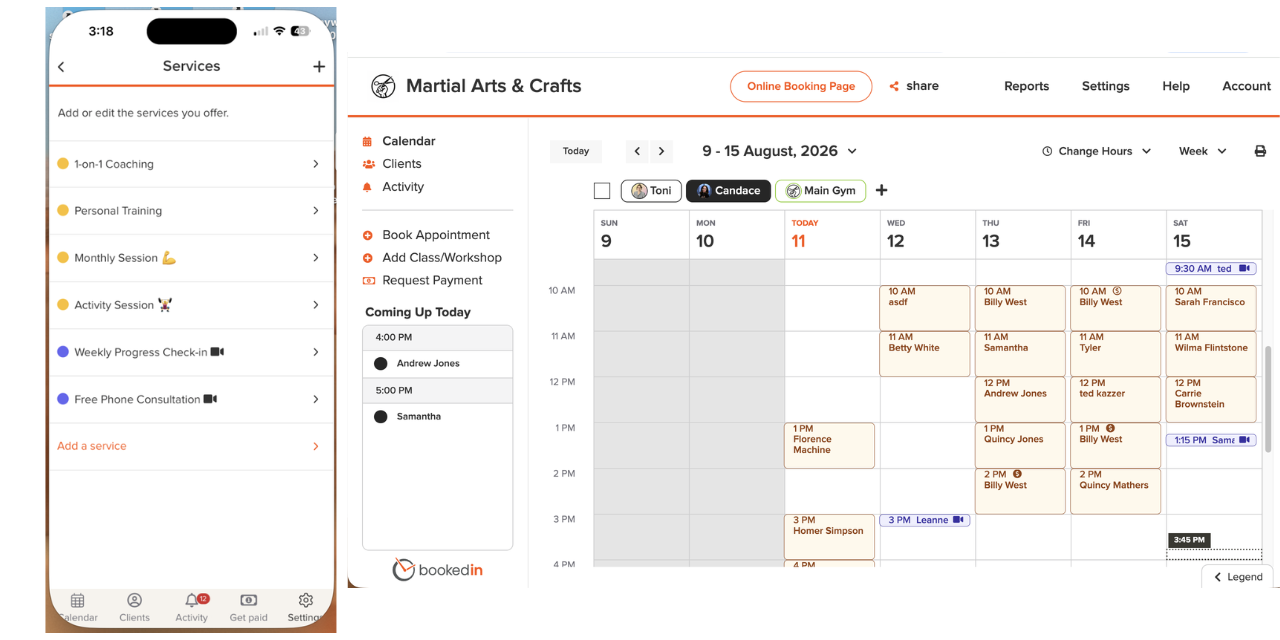 service colors feature on bookedin app and desktop scheduler