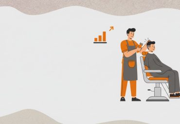 Barber giving a client a fade haircut in a busy neighborhood barbershop