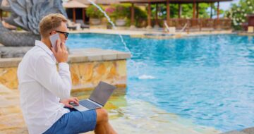 business owner doing work while on holiday